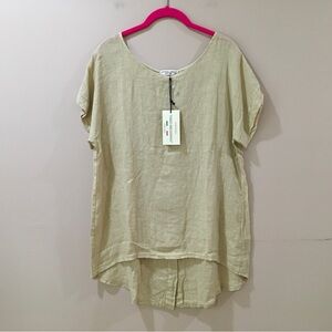 Terzo Millenio Shirt Womens Small Beige Pure Linen Top Button Back Lagenlook